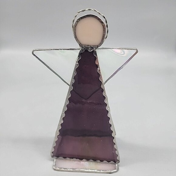 Vintage Purple Stained Glass 7" Angel Figurine Wings Free Standing - Picture 1 of 5